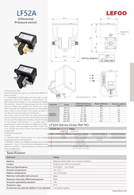 Interruptor de presión diferencial de agua ajustable LF52A