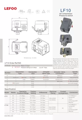 Interruptor de presión del compresor de aire LF10