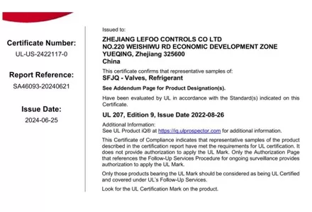 ¡Certificación UL alcanzada! ------ Válvulas de bola de refrigeración LFBV y LFSG Series Sight Gafas
