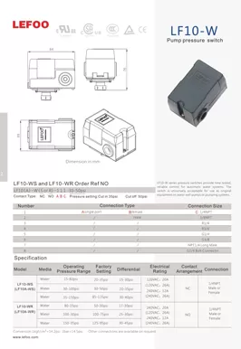 Interruptor de presión de la bomba de agua LF10-W