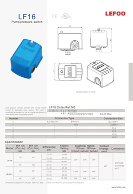 Interruptor de presión de la bomba de agua LF16