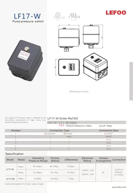 Interruptor de presión de la bomba de agua LF17-W